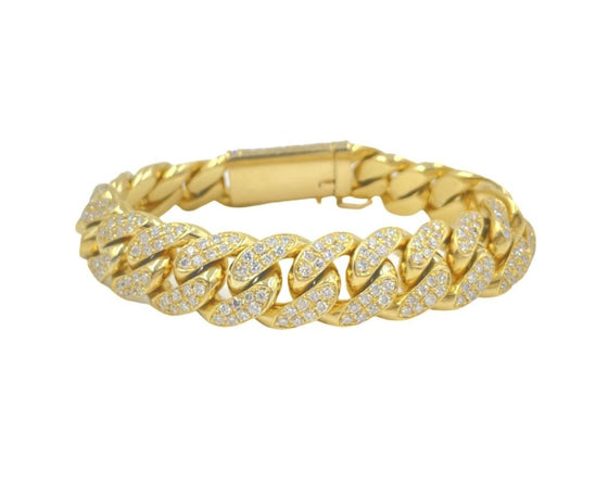 18K Yellow Gold Miami Cuban Diamond Bracelet 12.50 cttw (CVD) 15.80mm