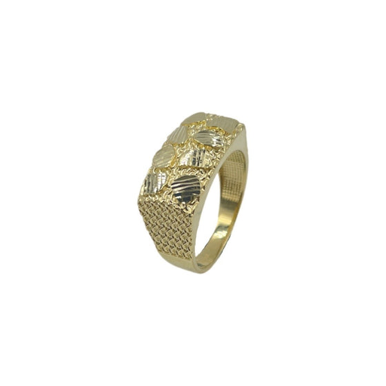 10K Yellow Gold Nugget Ring With Cable Link Sides 4.8g
