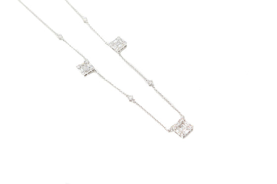 Baguette Diamond 3 Square Necklace