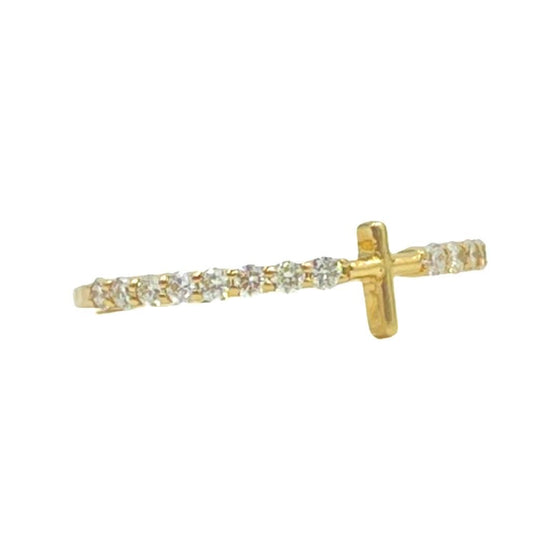 14K Yellow Gold Diamond Cross Ring 0.28 cttw