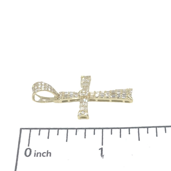 14K Baguette Diamond Cross Tapered Pendant 0.66cttw