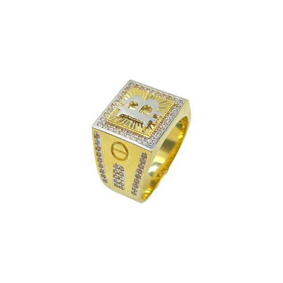 10K Yellow Bitcoin Logo Ring With Crystals