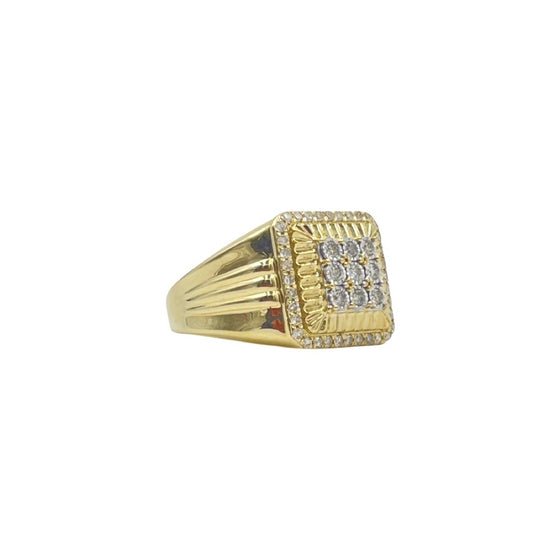 14K Illusion Set Diamod Square Top Gold Fluted Bezel Ring 0.68cttw