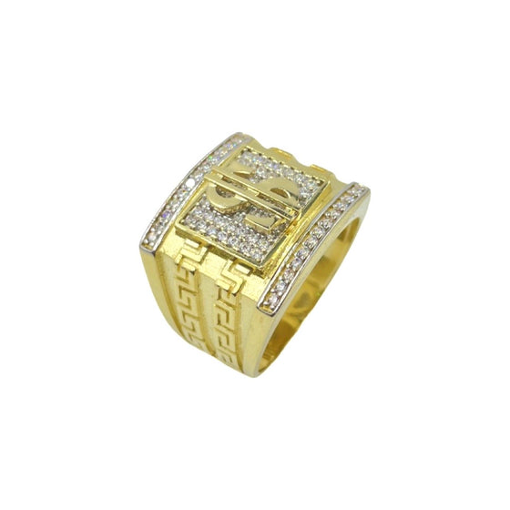 10K Yellow Dollar Sign Ring With Crystals